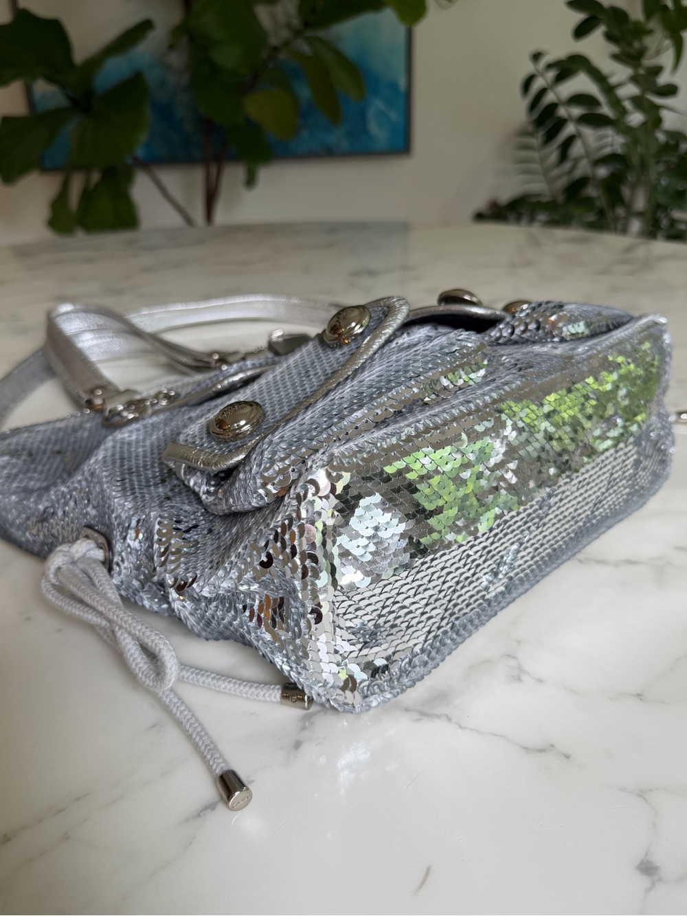 Coach Limited Edition Poppy Sequin Spotlight Tote Shoulder Bag 13821 Silver Y2K - Picture 7 of 16